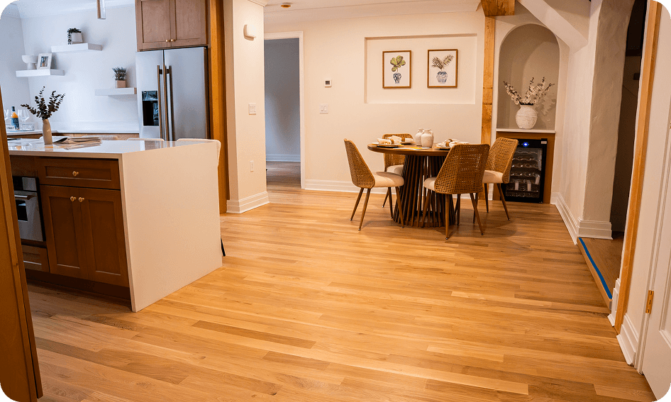 ModiFloors crew refinishing a hardwood floor in a New Jersey home